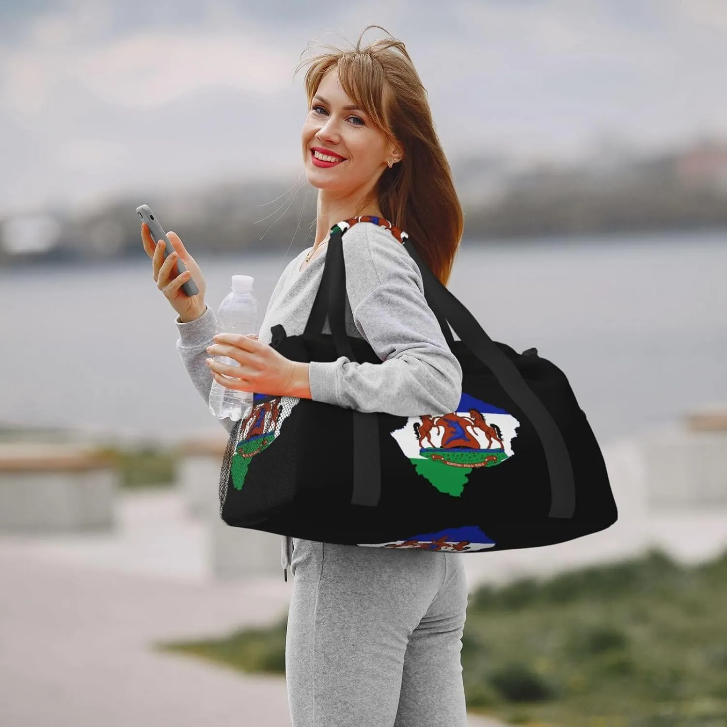Flag Map Of Lesotho Travel Duffel Bag Large Foldable Waterproof Overnight Bag For Beach Swim Bags Pool Sports Gym