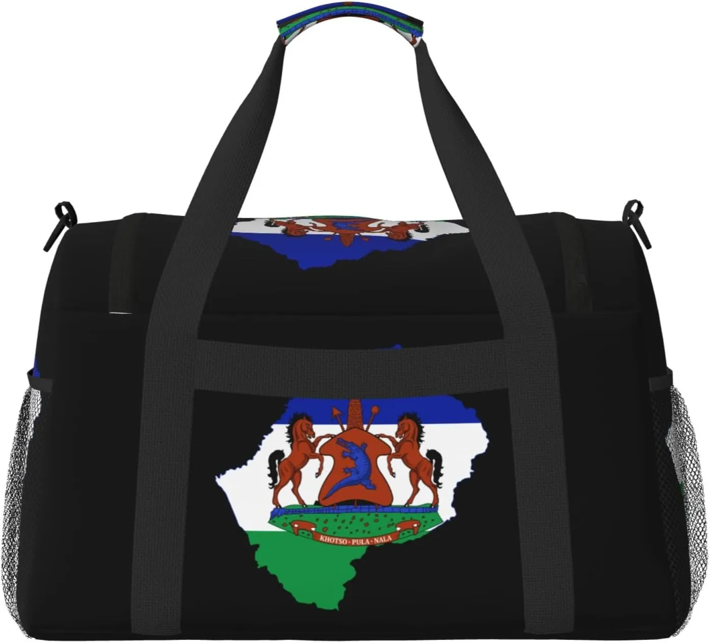 Flag Map Of Lesotho Travel Duffel Bag Large Foldable Waterproof Overnight Bag For Beach Swim Bags Pool Sports Gym