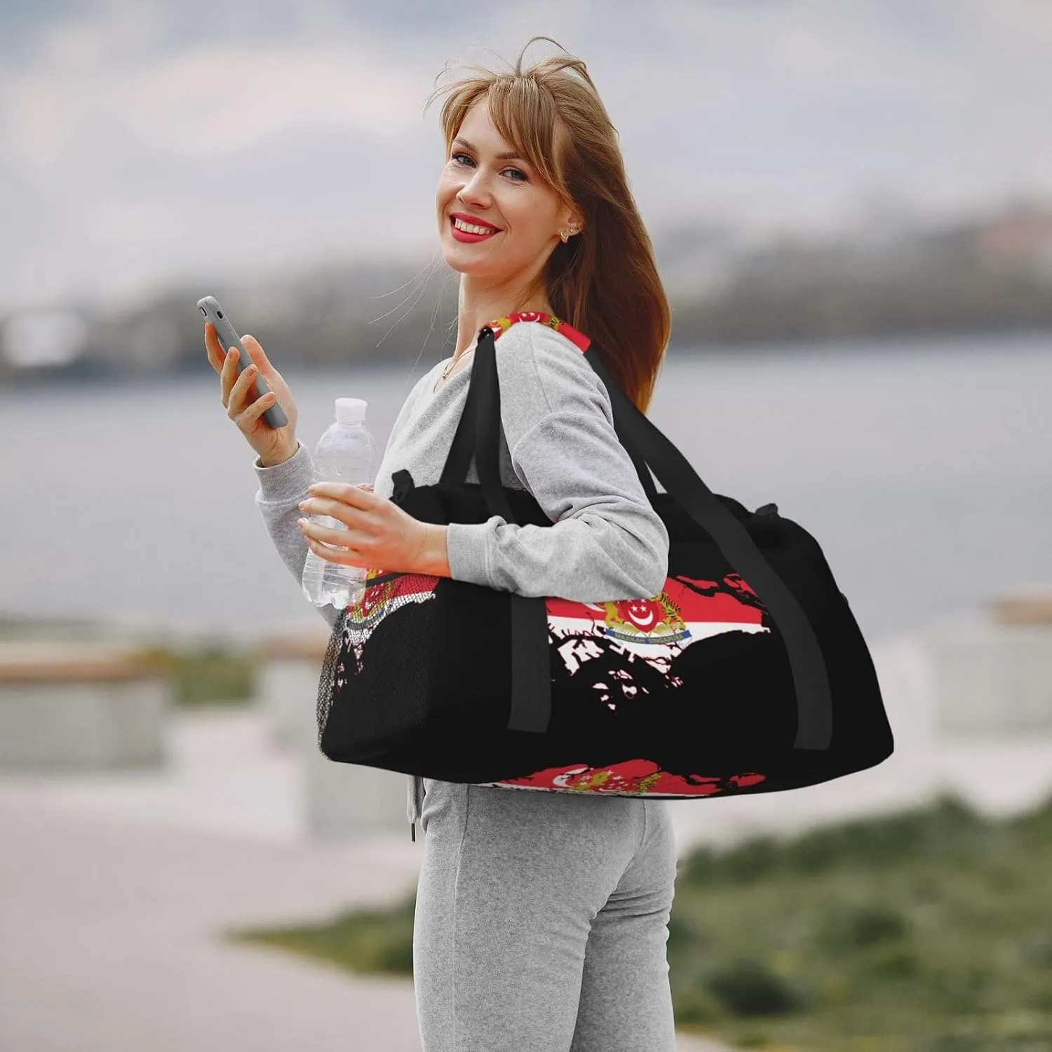 Flag Map Of Singapore Travel Duffel Bag Large Foldable Waterproof Overnight Bag For Beach Swim Bags Pool Sports Gym