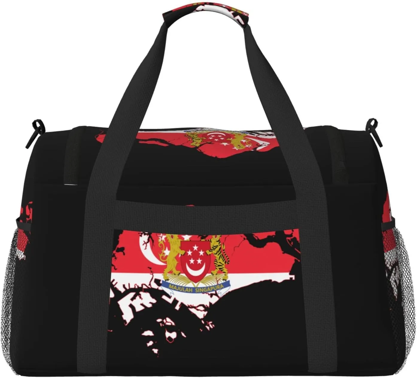 Flag Map Of Singapore Travel Duffel Bag Large Foldable Waterproof Overnight Bag For Beach Swim Bags Pool Sports Gym