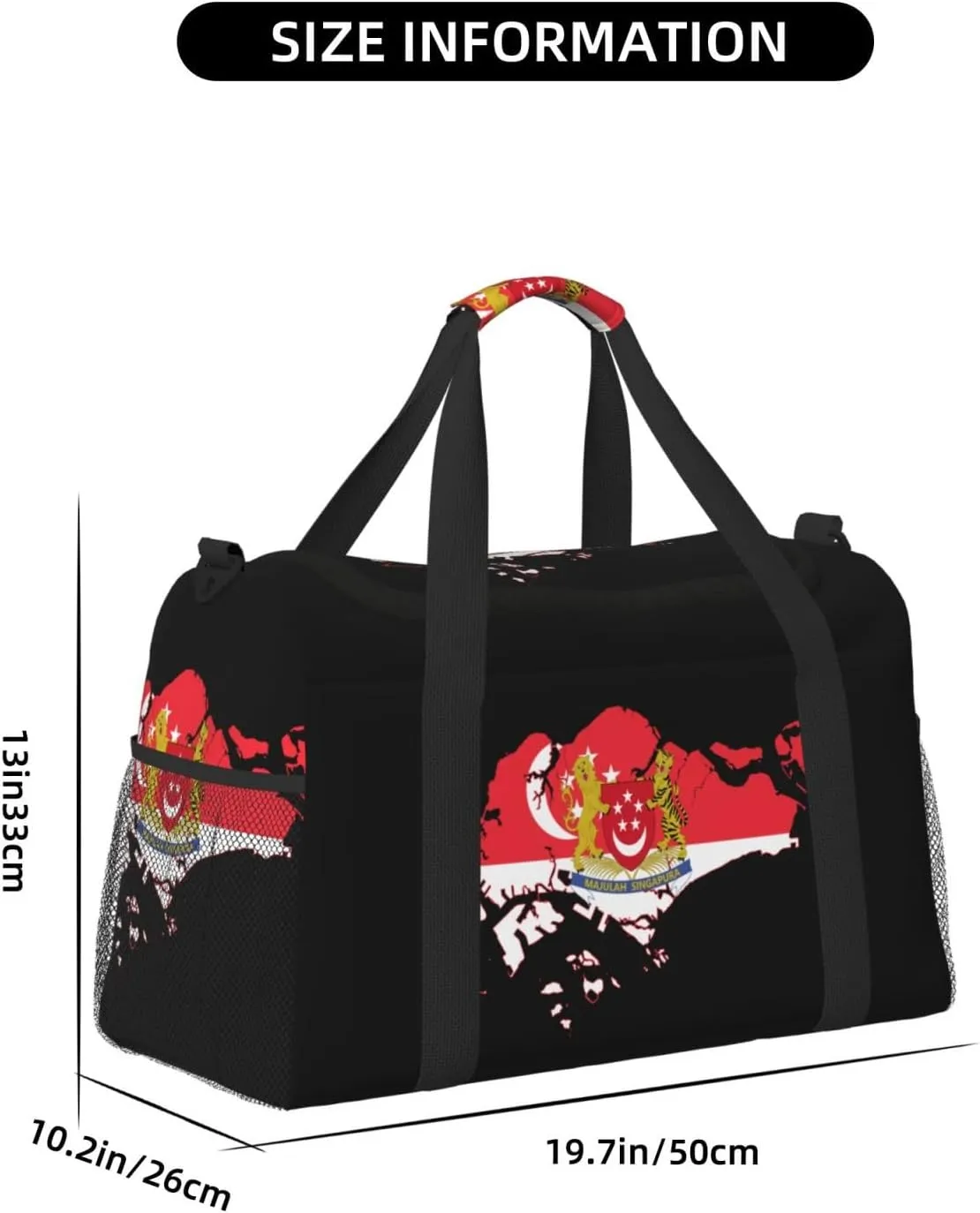 Flag Map Of Singapore Travel Duffel Bag Large Foldable Waterproof Overnight Bag For Beach Swim Bags Pool Sports Gym