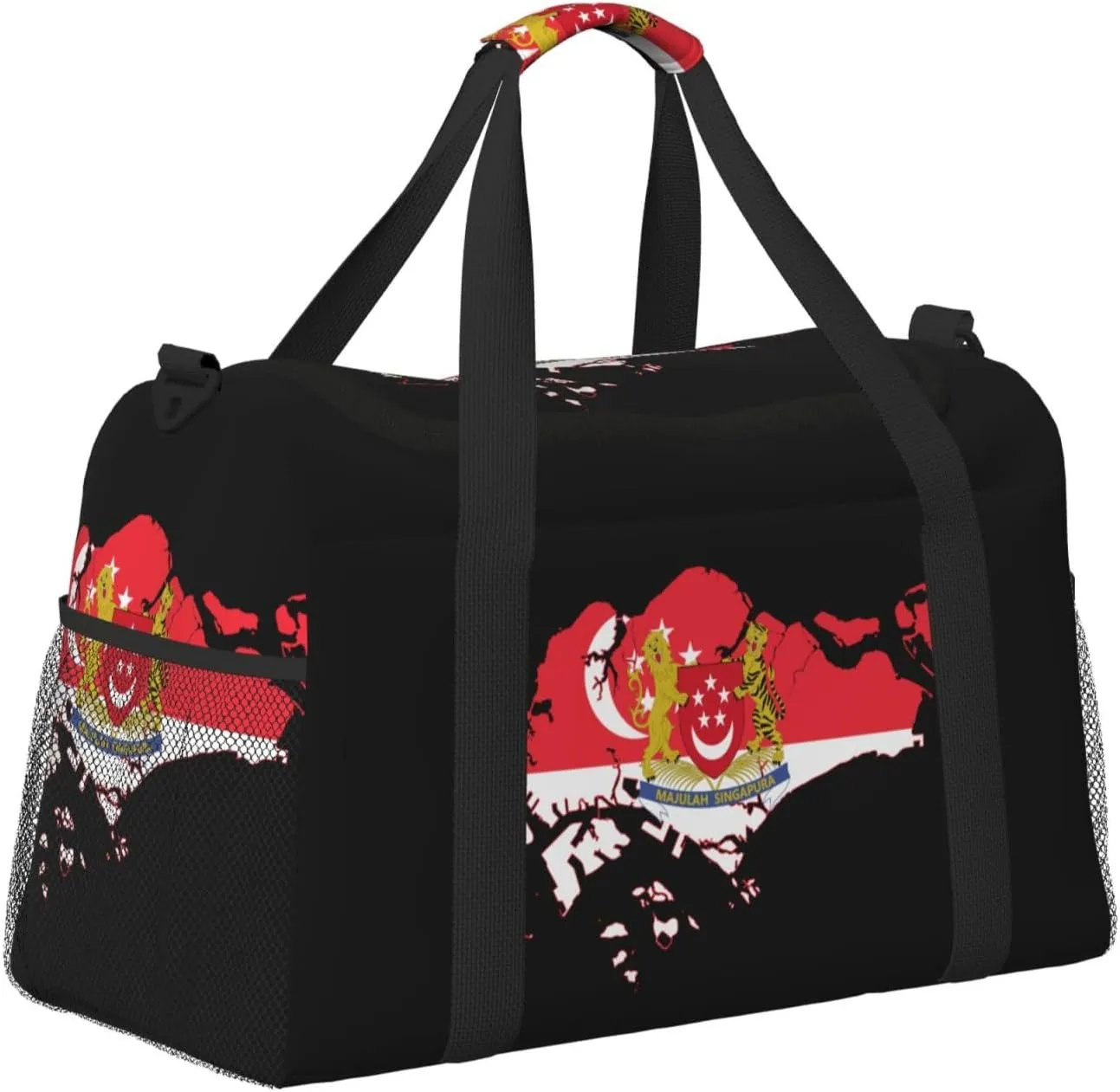 Flag Map Of Singapore Travel Duffel Bag Large Foldable Waterproof Overnight Bag For Beach Swim Bags Pool Sports Gym