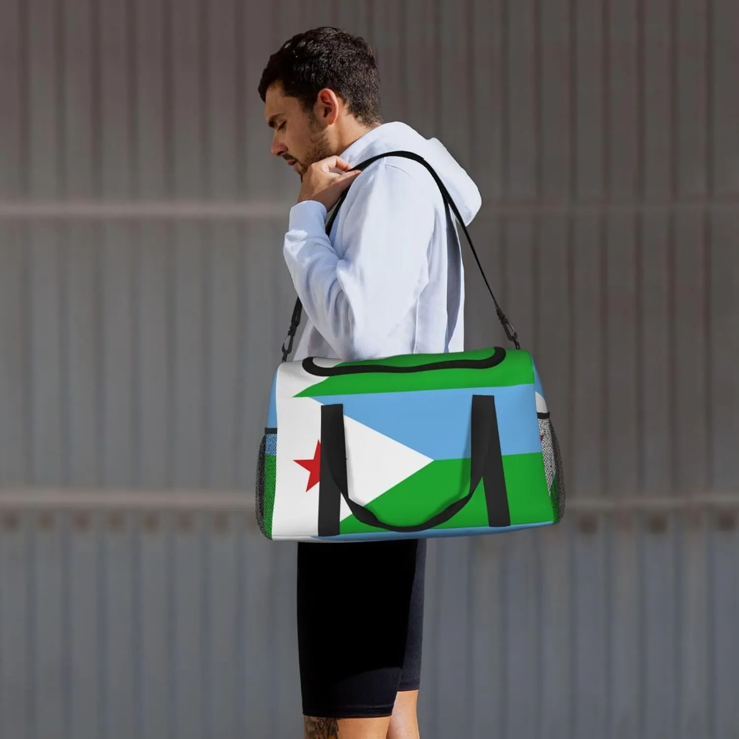 Flag Of Djibouti Travel Duffel Bag Large Foldable Waterproof Overnight Bag For Beach Swim Bags Pool Sports Gym