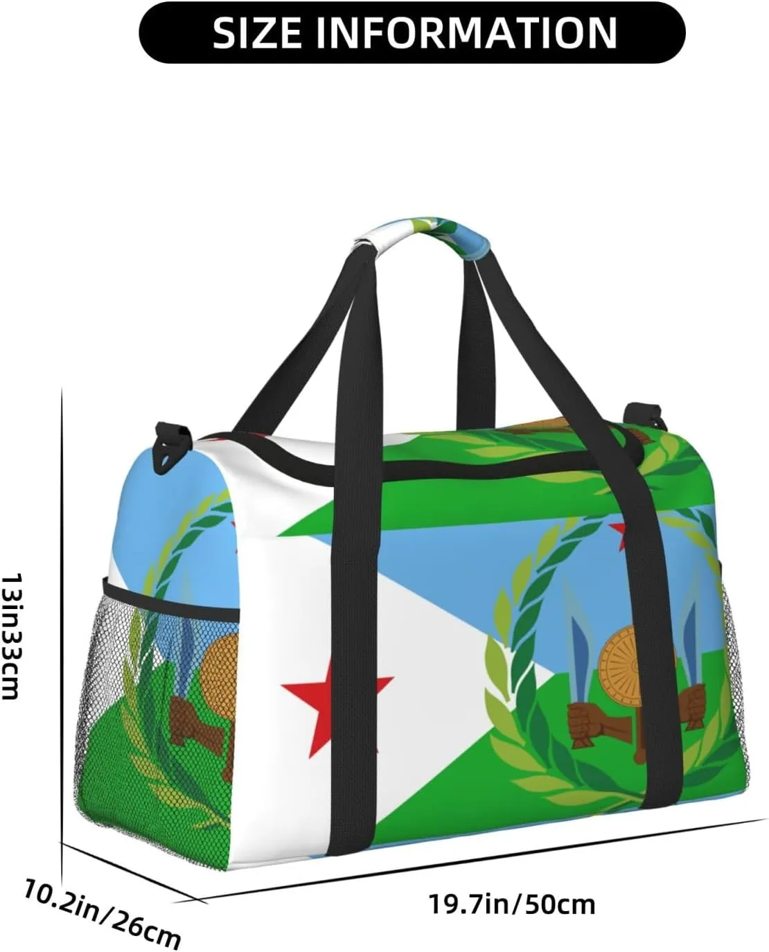 Flag Of Djibouti Travel Duffel Bag Large Foldable Waterproof Overnight Bag For Beach Swim Bags Pool Sports Gym