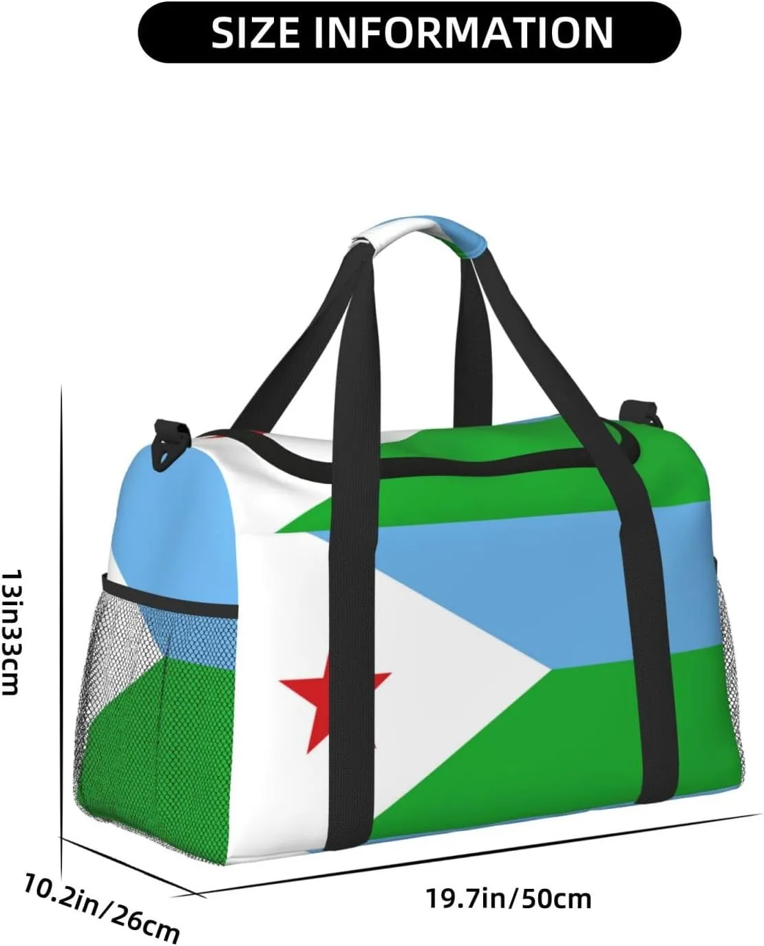 Flag Of Djibouti Travel Duffel Bag Large Foldable Waterproof Overnight Bag For Beach Swim Bags Pool Sports Gym