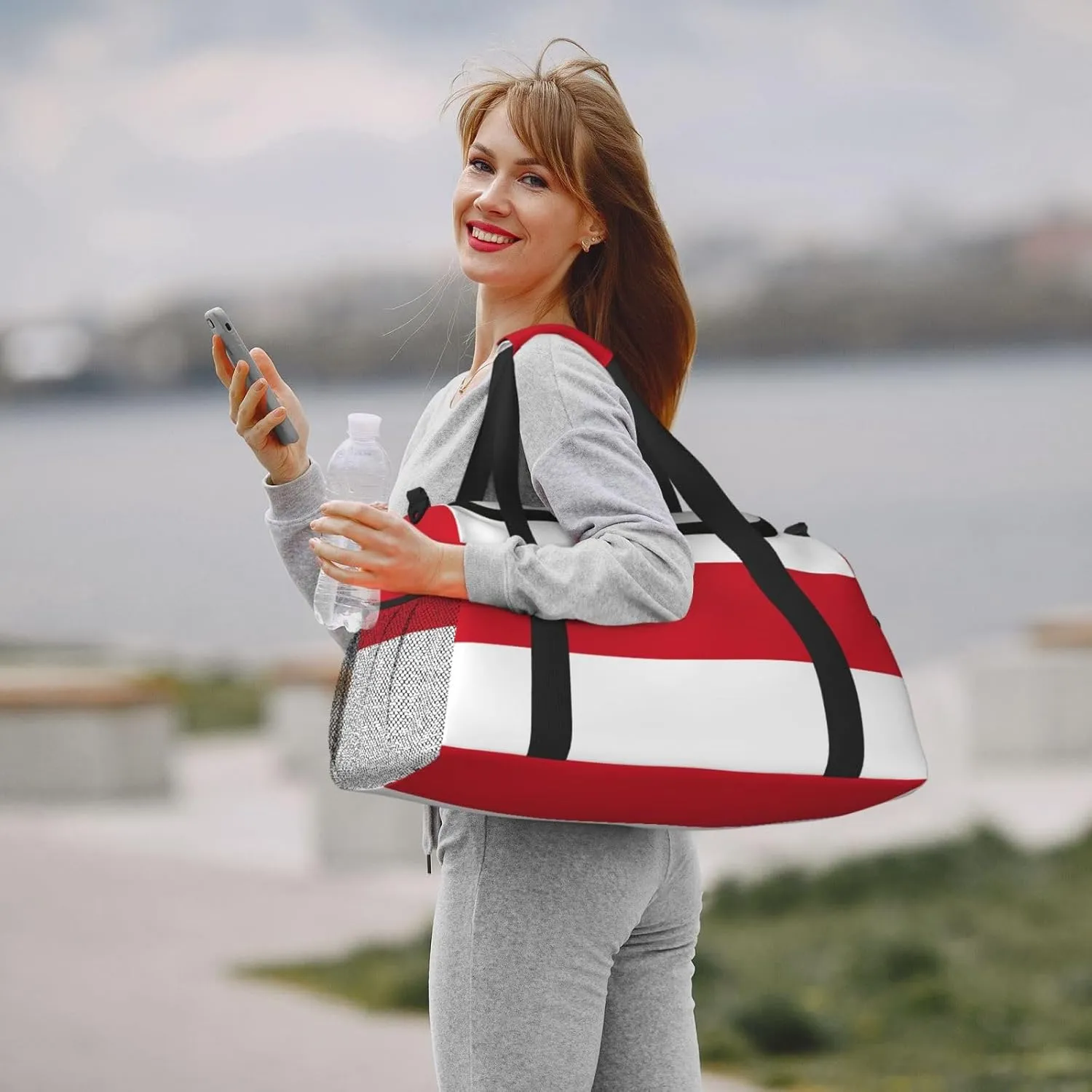 Flag Of Monaco Travel Duffel Bag Large Foldable Waterproof Overnight Bag For Beach Swim Bags Pool Sports Gym