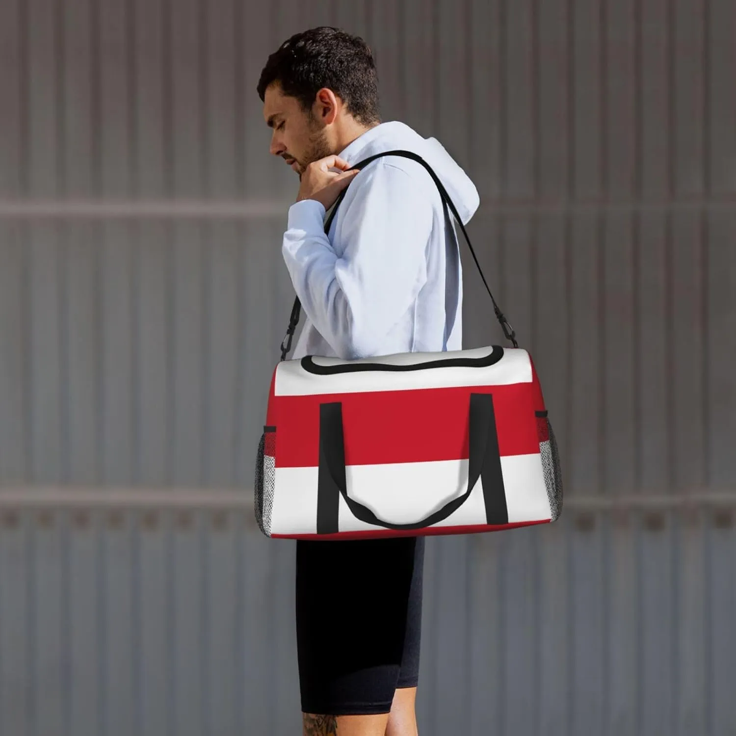 Flag Of Monaco Travel Duffel Bag Large Foldable Waterproof Overnight Bag For Beach Swim Bags Pool Sports Gym