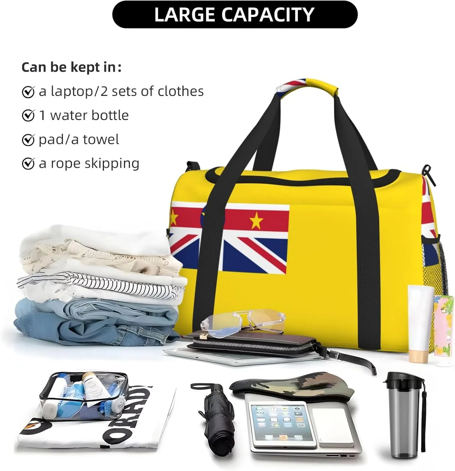 Flag Of Niue Travel Duffel Bag Large Foldable Waterproof Overnight Bag For Beach Swim Bags Pool Sports Gym
