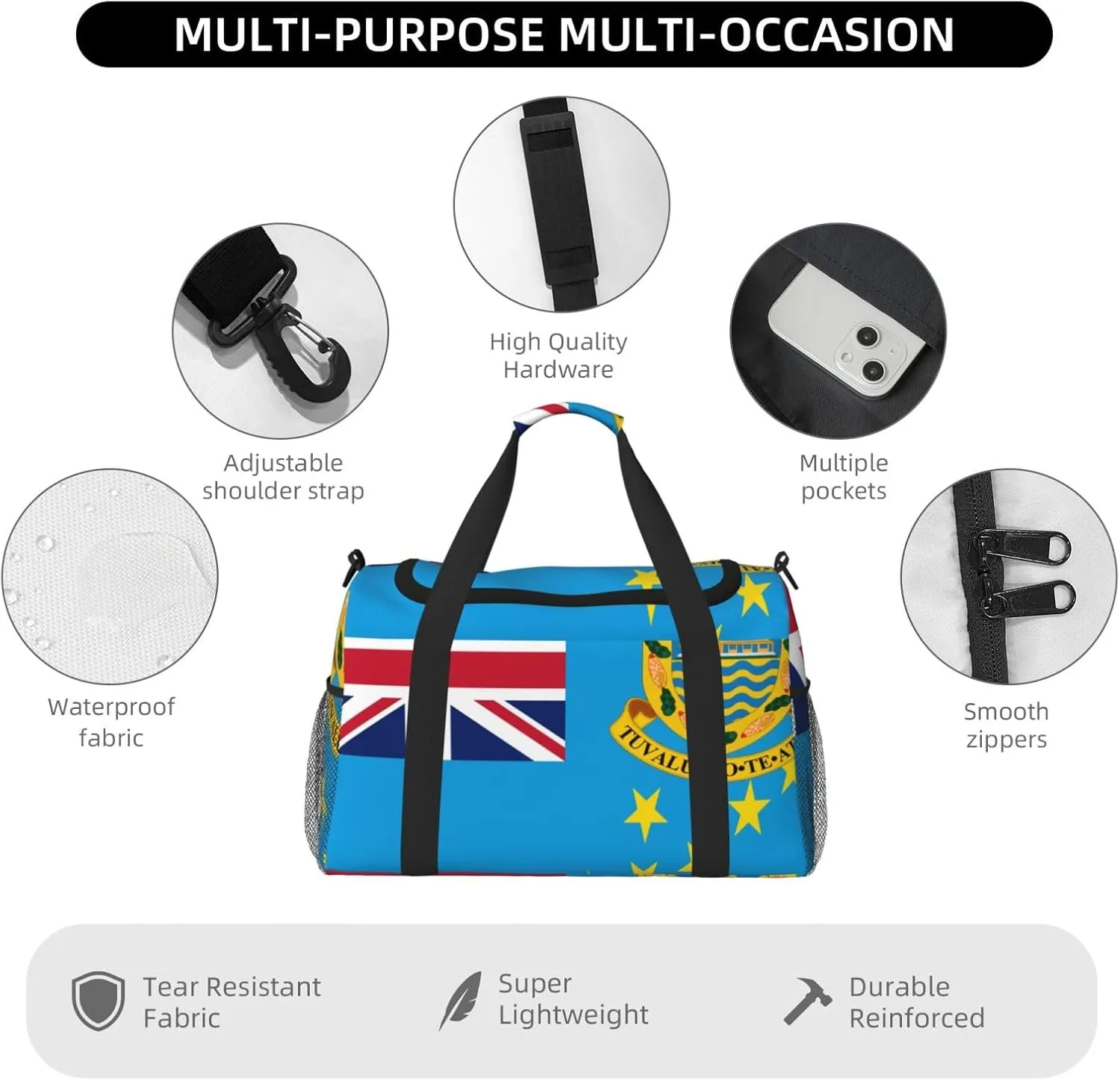 Flag Of Tuvalu Travel Duffel Bag Large Foldable Waterproof Overnight Bag For Beach Swim Bags Pool Sports Gym