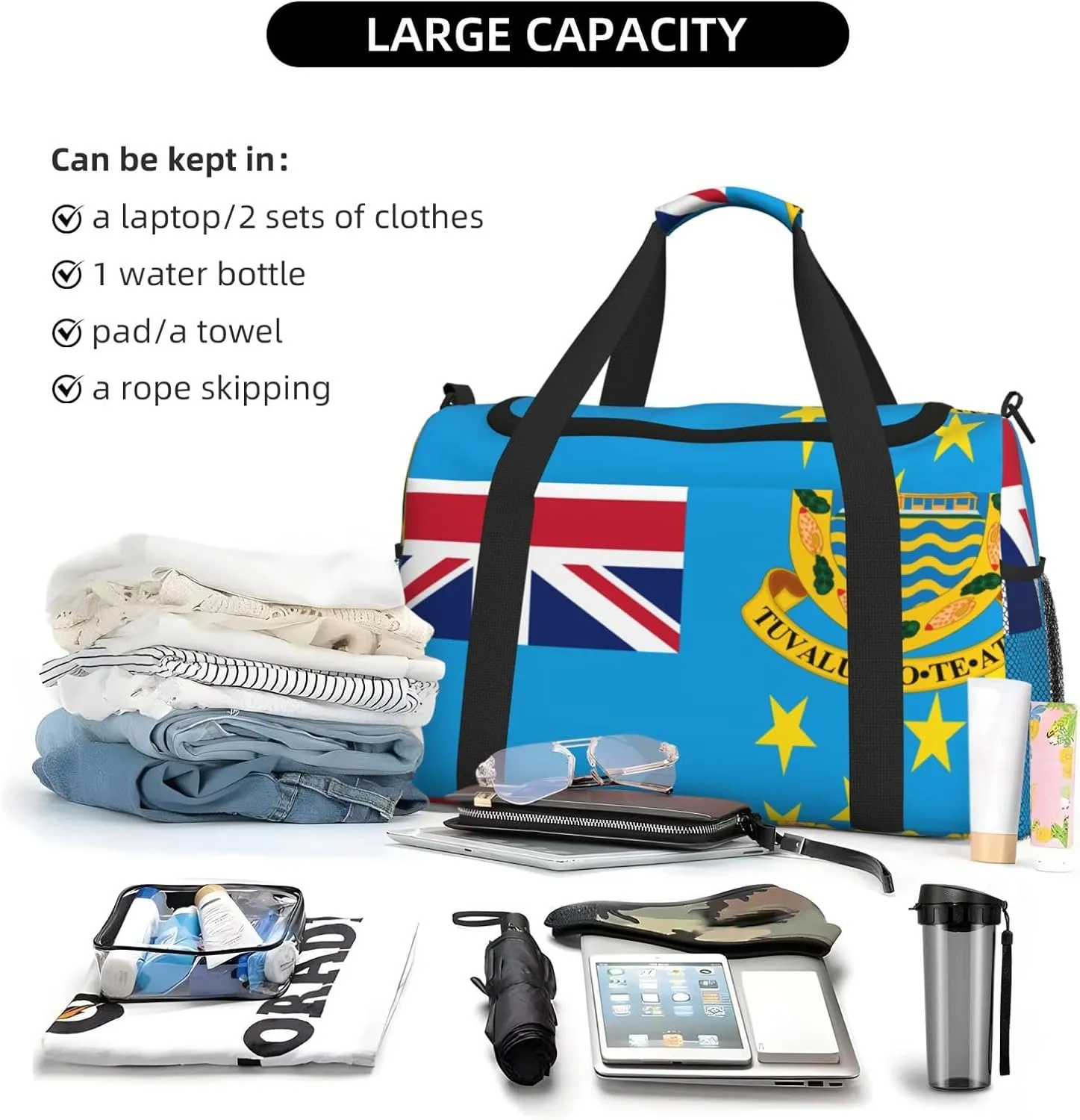 Flag Of Tuvalu Travel Duffel Bag Large Foldable Waterproof Overnight Bag For Beach Swim Bags Pool Sports Gym
