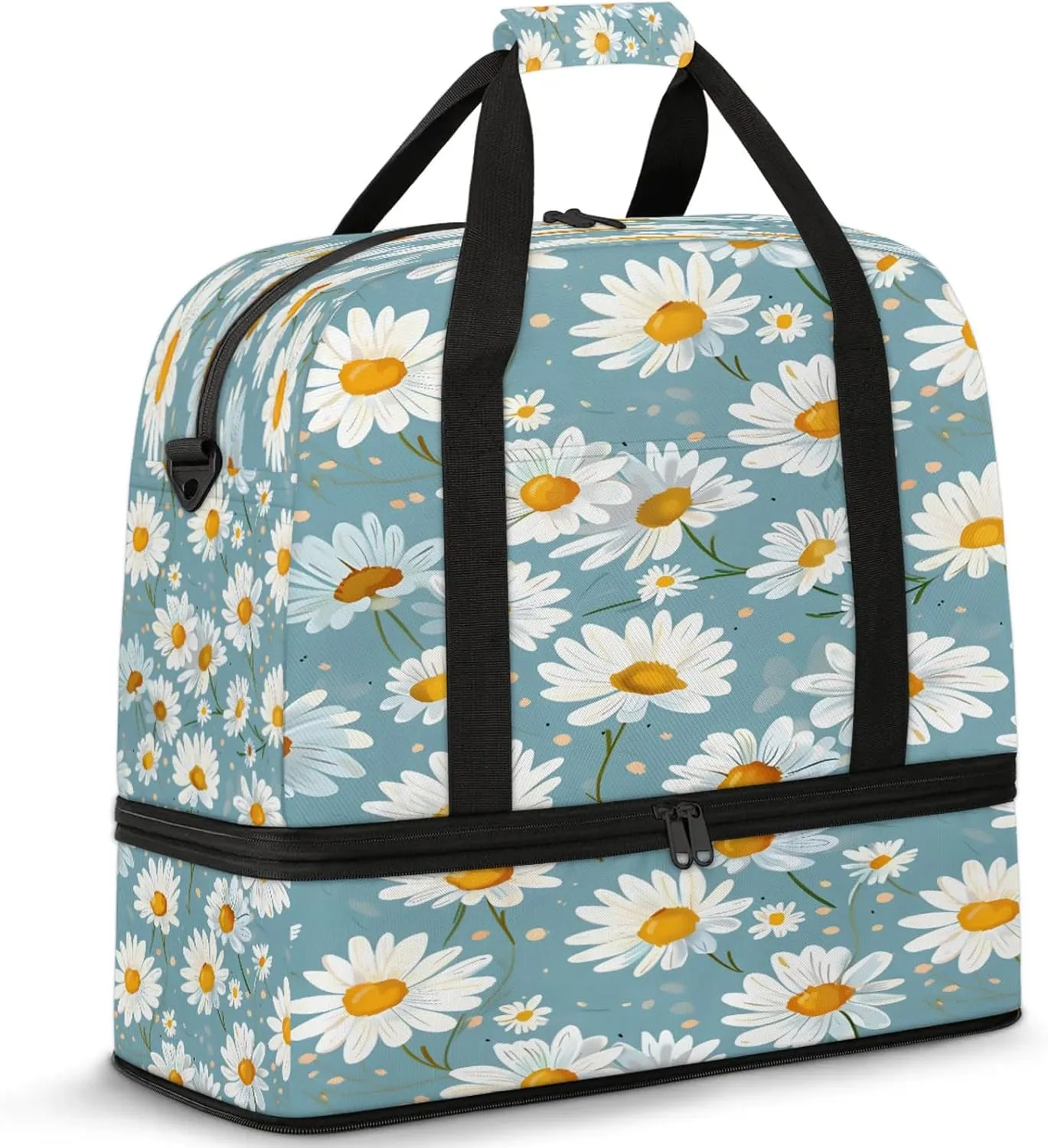 Flower Daisy Pretty Travel Duffel Bags for Women & Men Large Sports Gym Bags Foldie Weekender Overnight Bag Carry On Tote Bag With Shoe Compartment Personal Item Luggage for Travel Sports Gym