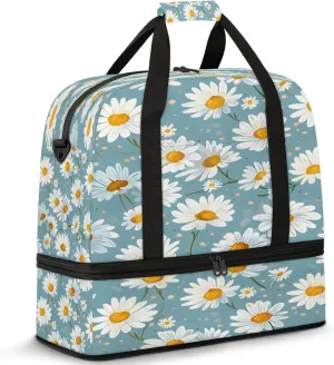 Flower Daisy Pretty Travel Duffel Bags for Women & Men Large Sports Gym Bags Foldie Weekender Overnight Bag Carry On Tote Bag With Shoe Compartment Personal Item Luggage for Travel Sports Gym