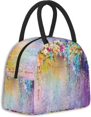 Flower Lunch Bag Box Tote Organizer Lunch Container,Ivy Back Florets Shrubs,Insulated Zipper Cooler Handbag For Women Men Home Office Outdoor Use,Blue Purple