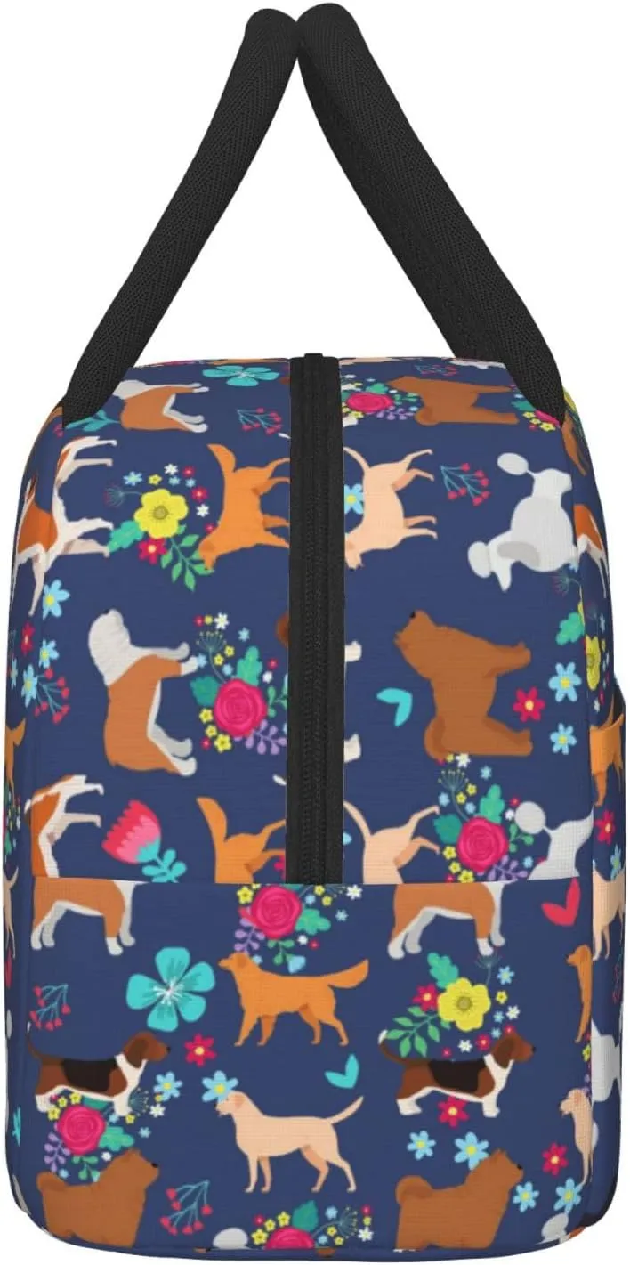 Flower Lunch Bag Box Tote Organizer Lunch Container,Ivy Back Florets Shrubs,Insulated Zipper Cooler Handbag For Women Men Home Office Outdoor Use,Blue Purple
