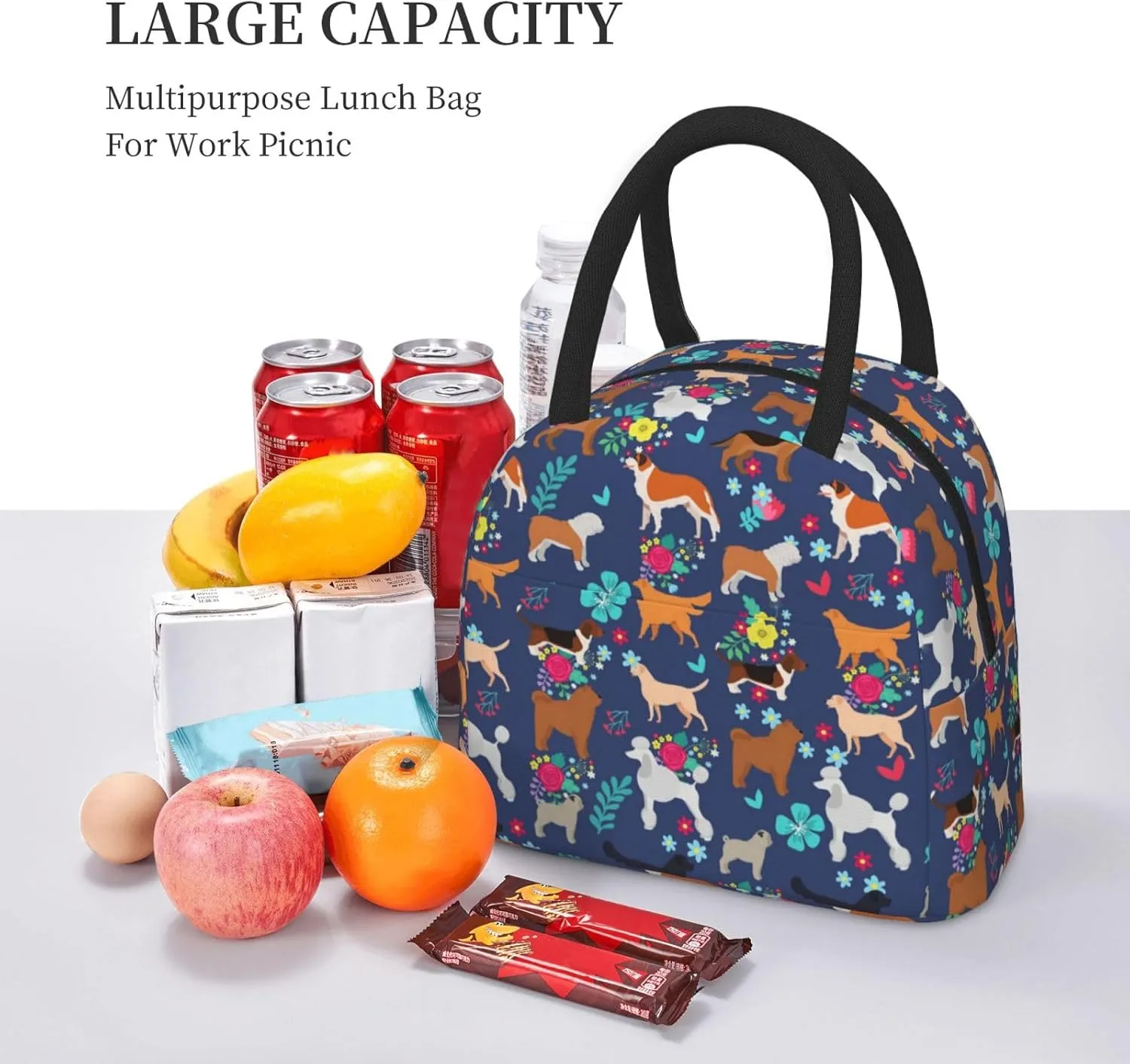 Flower Lunch Bag Box Tote Organizer Lunch Container,Ivy Back Florets Shrubs,Insulated Zipper Cooler Handbag For Women Men Home Office Outdoor Use,Blue Purple