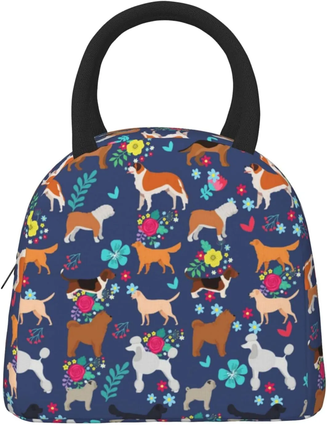 Flower Lunch Bag Box Tote Organizer Lunch Container,Ivy Back Florets Shrubs,Insulated Zipper Cooler Handbag For Women Men Home Office Outdoor Use,Blue Purple