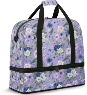 Flower Purple Beautiful Travel Duffel Bags for Women & Men Large Sports Gym Bags Foldie Weekender Overnight Bag Carry On Tote Bag With Shoe Compartment Personal Item Luggage for Travel Sports Gym