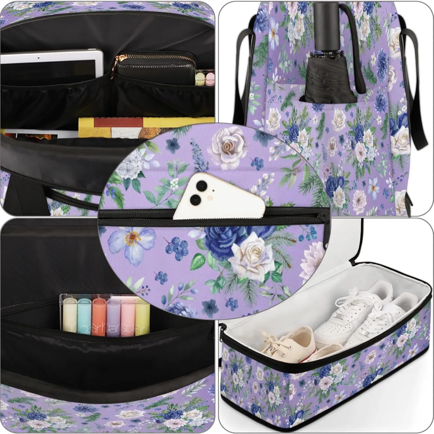 Flower Purple Beautiful Travel Duffel Bags for Women & Men Large Sports Gym Bags Foldie Weekender Overnight Bag Carry On Tote Bag With Shoe Compartment Personal Item Luggage for Travel Sports Gym
