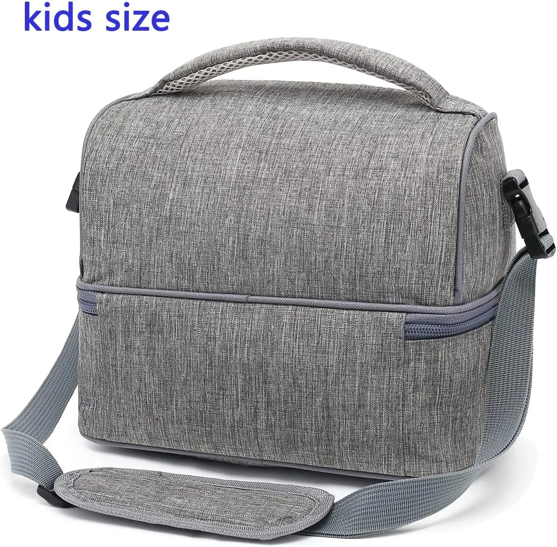 FlowFly Double Decker Cooler Insulated Lunch Bag Large Tote for Boys, Girls, Men, Women, With Adjustable Strap (Grey)