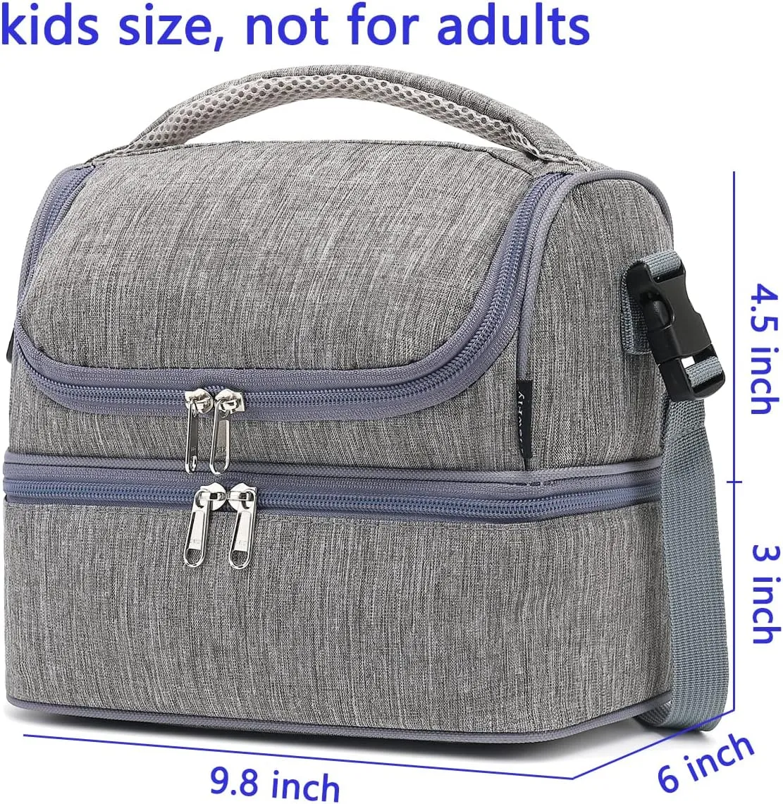 FlowFly Double Decker Cooler Insulated Lunch Bag Large Tote for Boys, Girls, Men, Women, With Adjustable Strap (Grey)