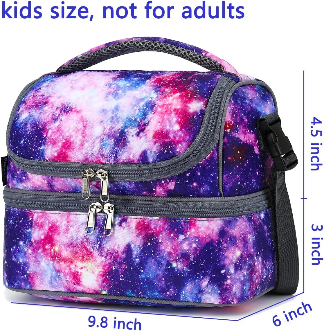 FlowFly Double Decker Cooler Insulated Lunch Bag Large Tote for Boys, Girls, Men, Women, With Adjustable Strap,Galaxy