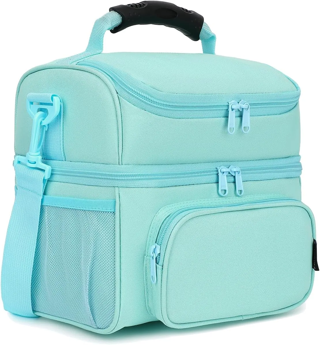 FlowFly Double Layer Cooler Insulated Lunch Bag Adult Lunch Box Large Tote Bag for Men, Women, With Adjustable Strap,Front Pocket and Dual Large Mesh Side Pockets