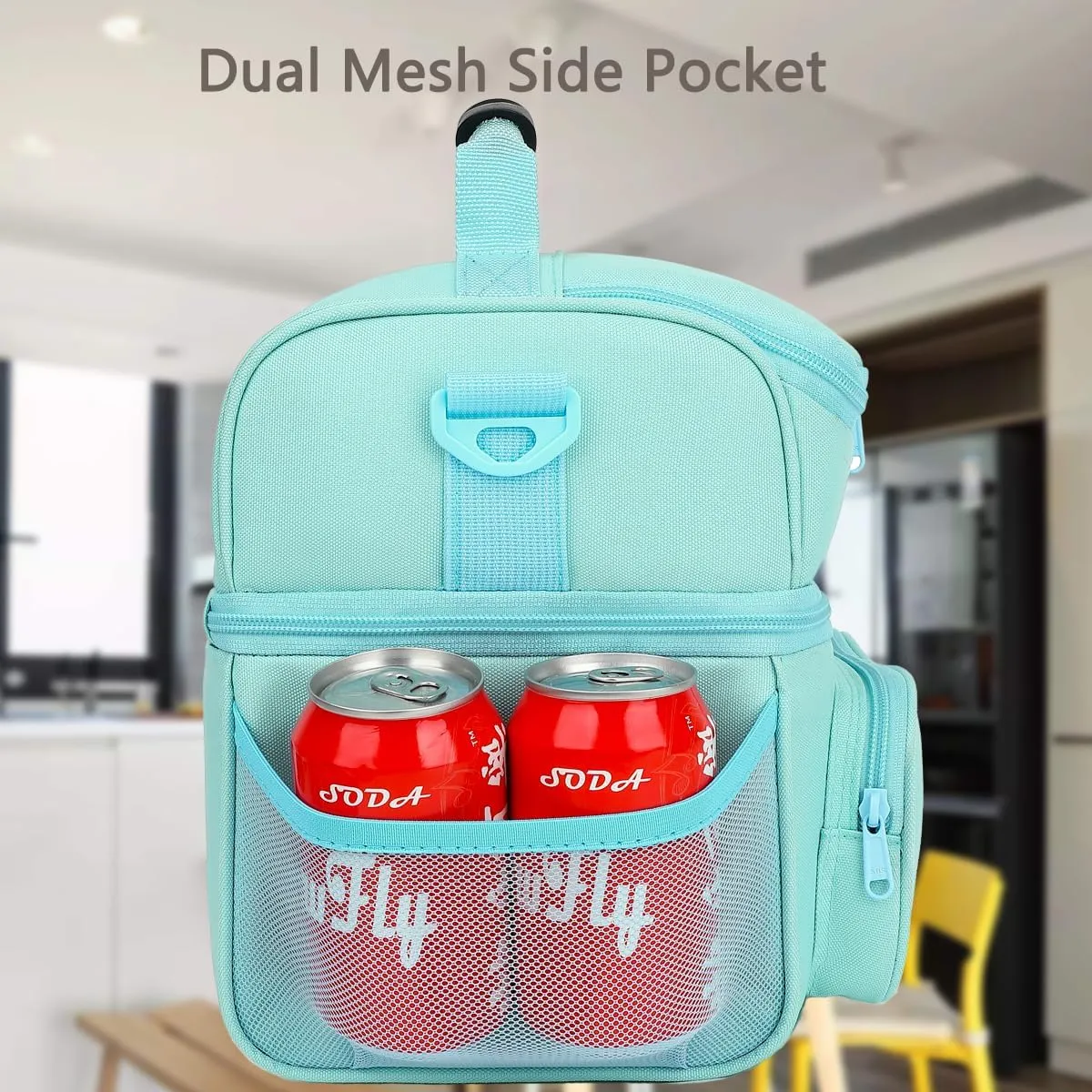 FlowFly Double Layer Cooler Insulated Lunch Bag Adult Lunch Box Large Tote Bag for Men, Women, With Adjustable Strap,Front Pocket and Dual Large Mesh Side Pockets