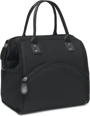 FlowFly Insulated Lunch Bag for Women, Men, Large and Reusable, Handle, Work and Travel Tote and Meal Prep Organizer, Black