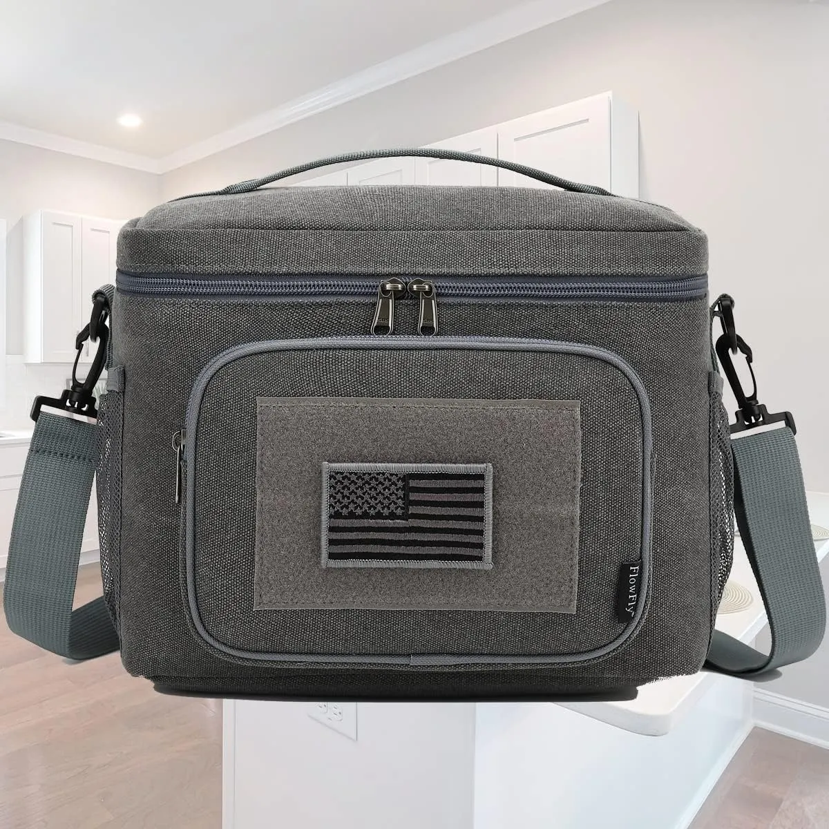 FlowFly Lunch Bag, Insulated Cooler, Thermal Lunch Box Tote with MOLLE/PALS Webbing, Adjustable Padded Shoulder Strap, for Tactical Men Women Adults and Boys Girls Kids (Navy, Large)