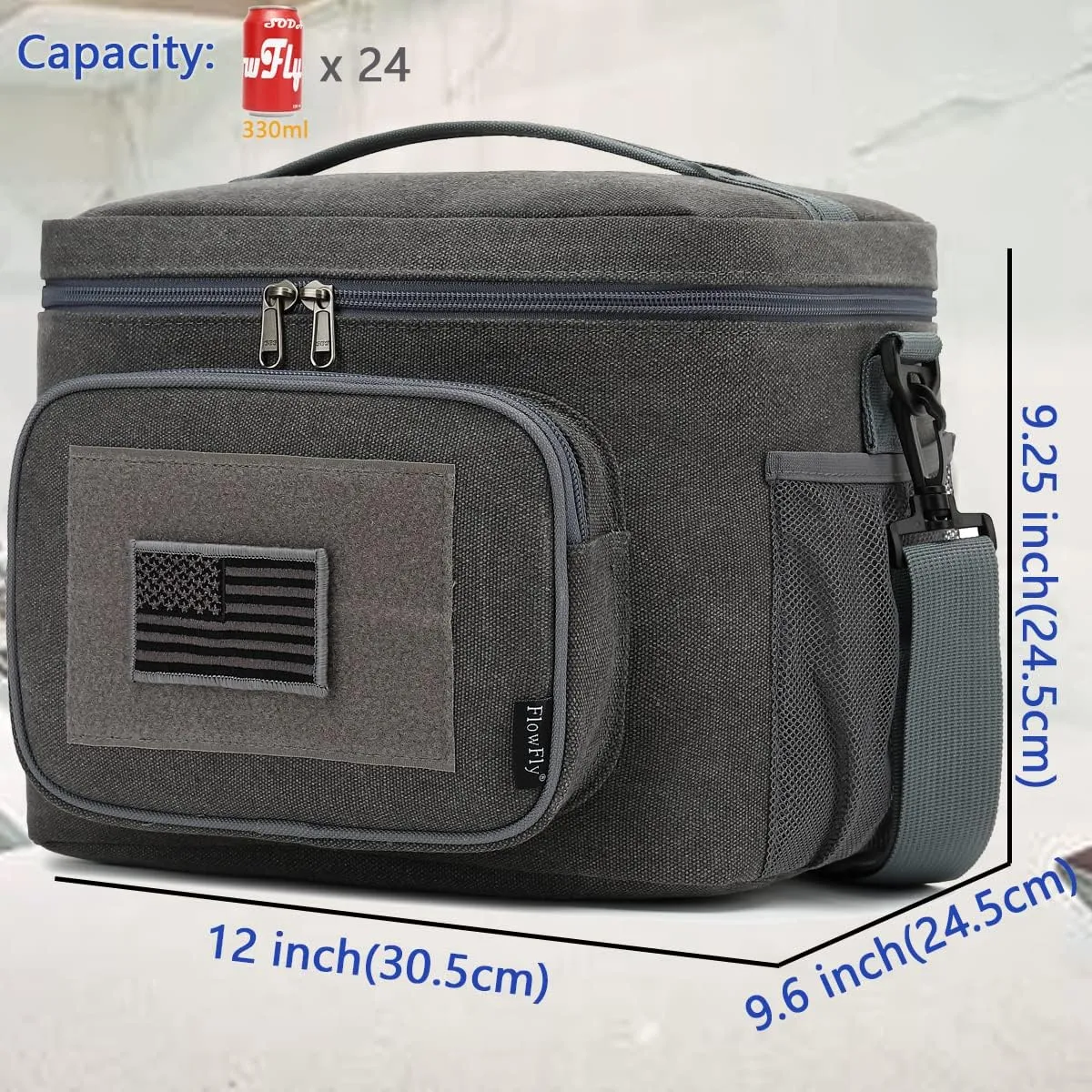 FlowFly Lunch Bag, Insulated Cooler, Thermal Lunch Box Tote with MOLLE/PALS Webbing, Adjustable Padded Shoulder Strap, for Tactical Men Women Adults and Boys Girls Kids (Navy, Large)