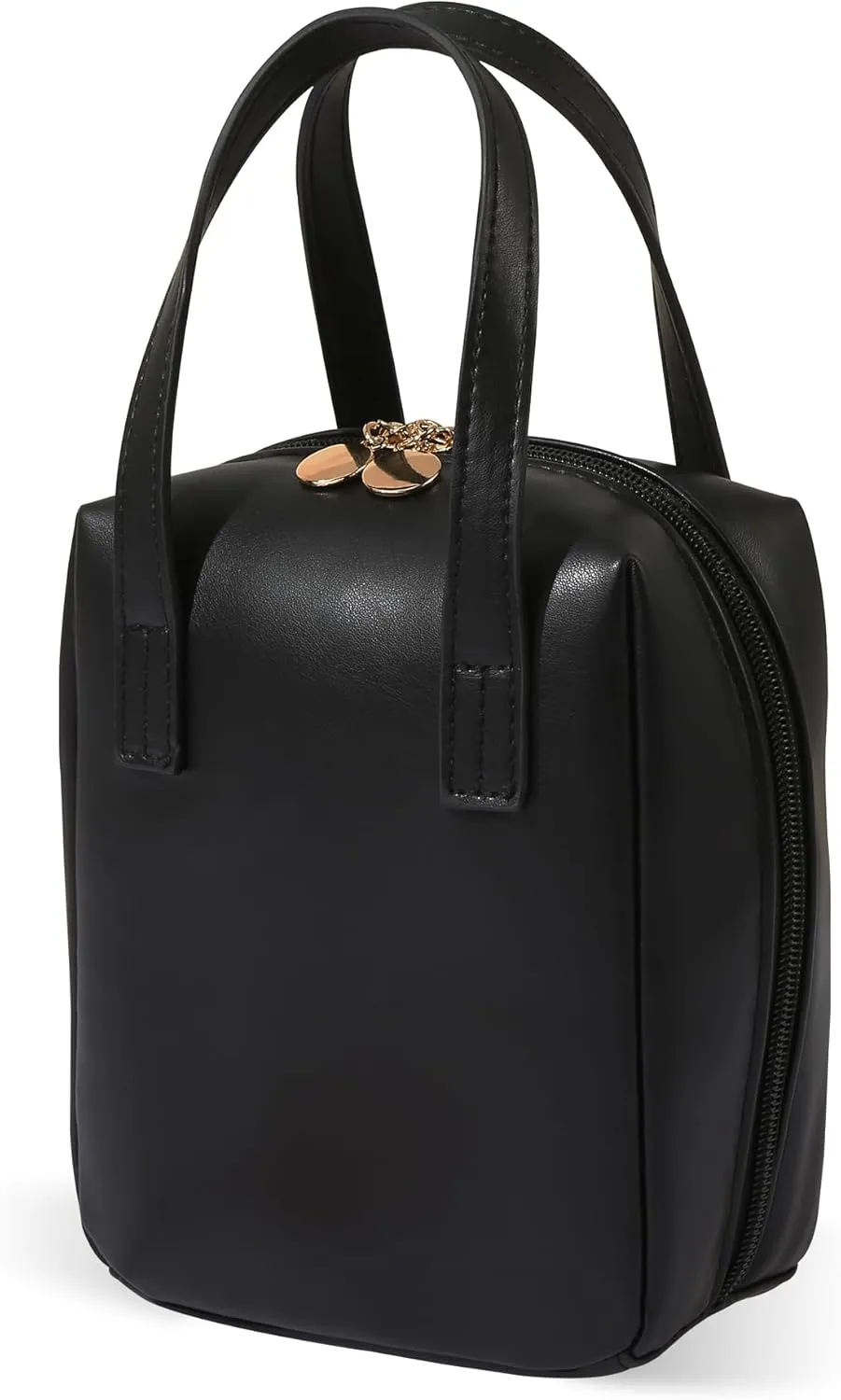 Fmeida Travel Makeup Bag Organizer Vegan Leather Cosmetic Case for Women, Waterproof Compact Design with Zipper Pockets (Black)