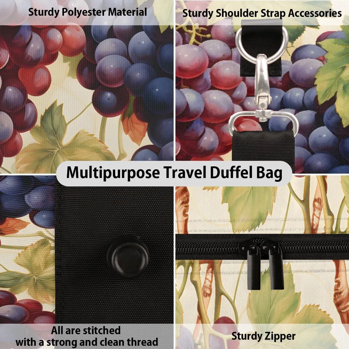 Foldable Travel Bag Attractive Grapes Lightweight Carry On Bags for Airplanes Waterproof Travel Duffle Bag For Gym Weekend Overnight