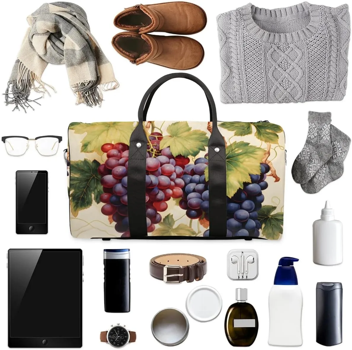 Foldable Travel Bag Attractive Grapes Lightweight Carry On Bags for Airplanes Waterproof Travel Duffle Bag For Gym Weekend Overnight
