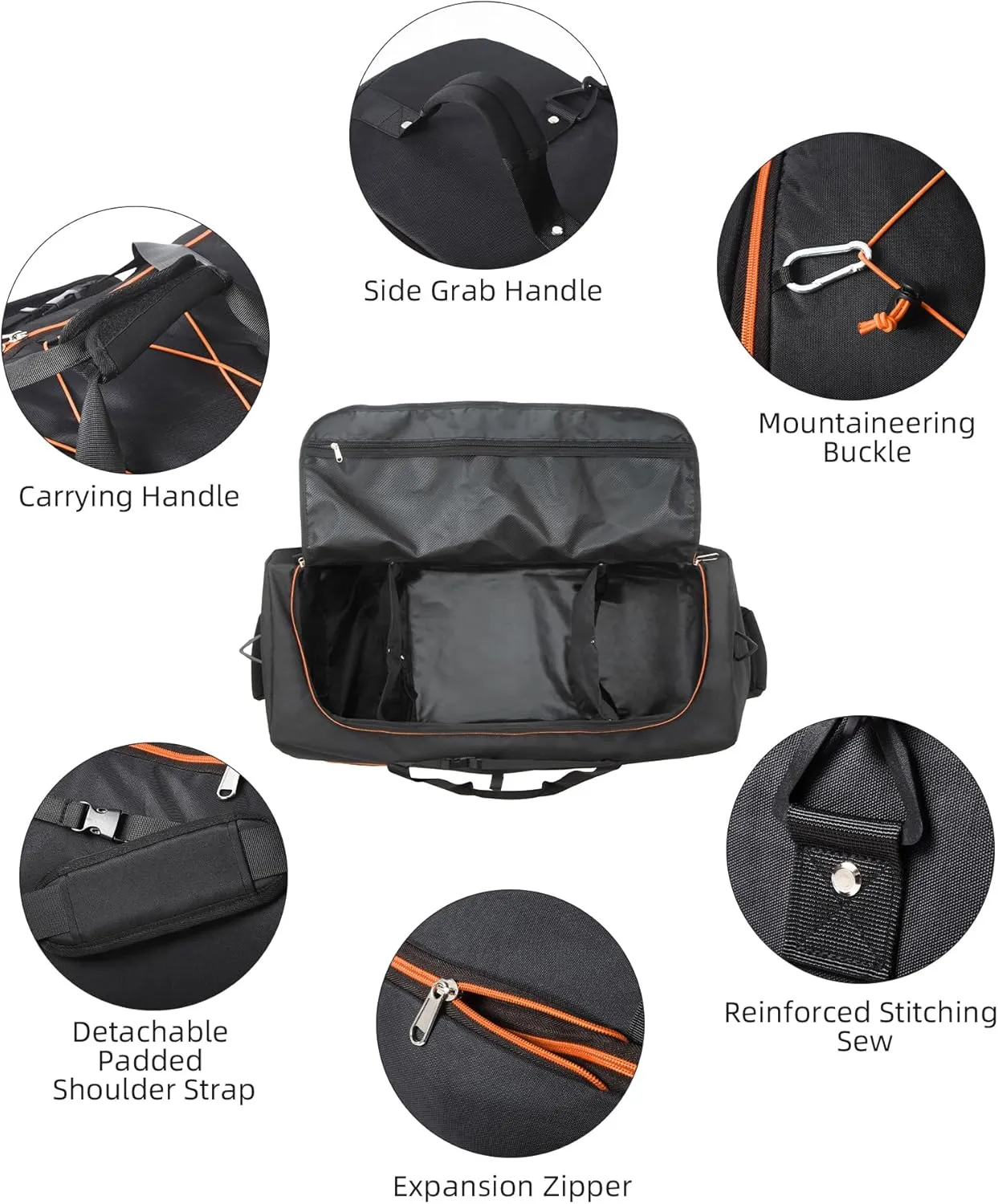 Foldable Wheeled Duffel Backpack with Padded Quilted Bottom,Waterproof Travel Duffle Bag with Extended Handles (Orange)