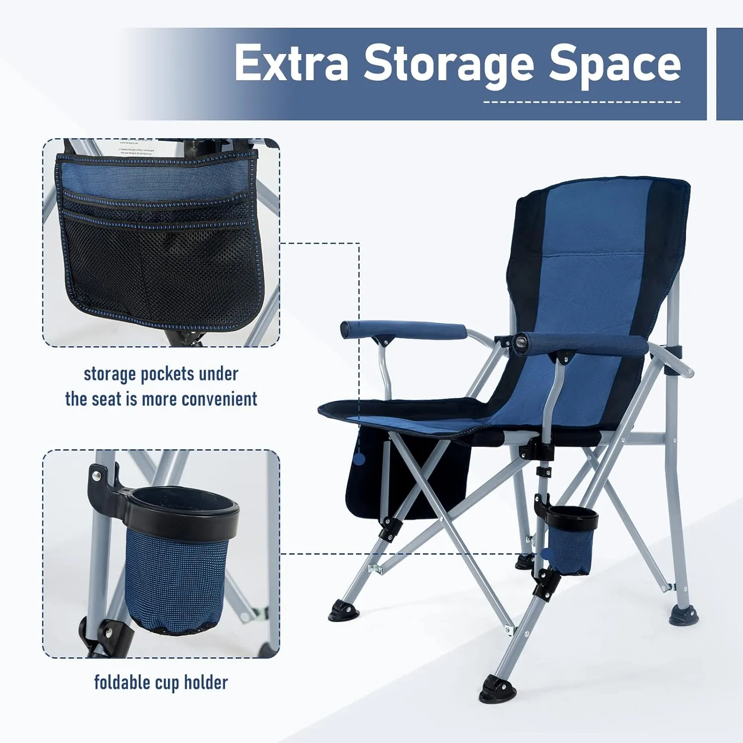 Folding Camping Chair Portable Outdoor Beach Chair, Heavy Duty Foldable Lawn chair Support 330lbs, Collapsible Lightweight Camp Chair with Cup Holder&Carry Bag for Fishing Outside Sports Picnic(Blue)