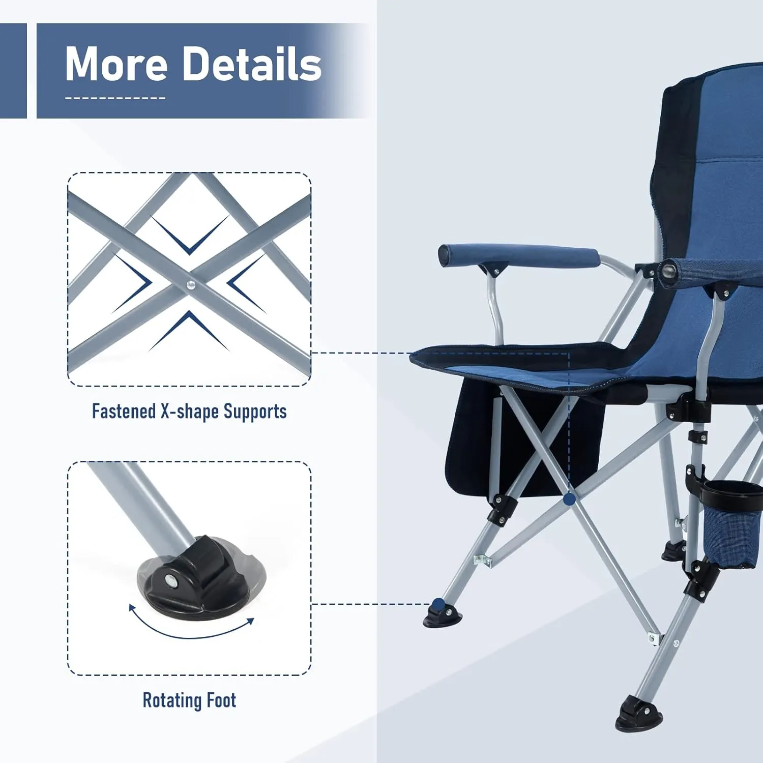 Folding Camping Chair Portable Outdoor Beach Chair, Heavy Duty Foldable Lawn chair Support 330lbs, Collapsible Lightweight Camp Chair with Cup Holder&Carry Bag for Fishing Outside Sports Picnic(Blue)