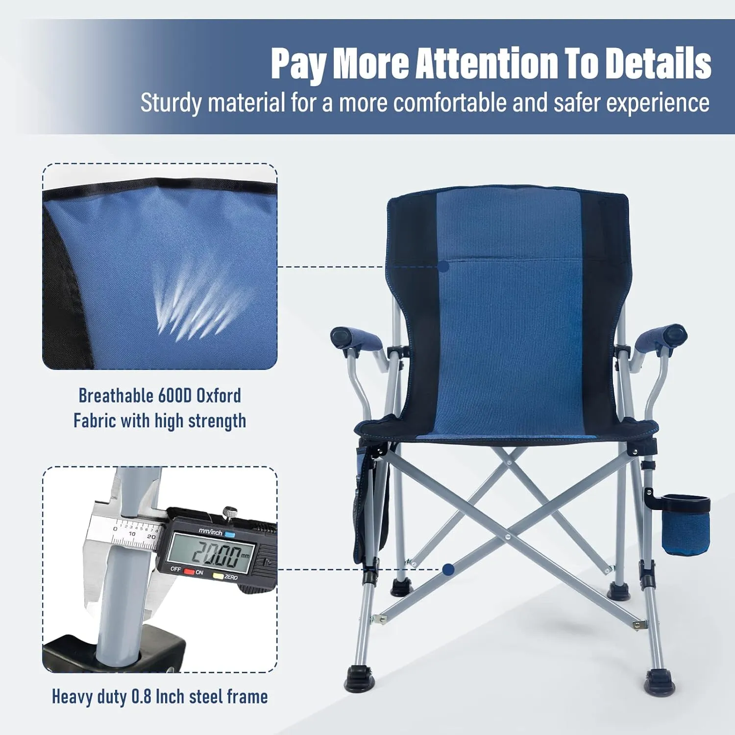 Folding Camping Chair Portable Outdoor Beach Chair, Heavy Duty Foldable Lawn chair Support 330lbs, Collapsible Lightweight Camp Chair with Cup Holder&Carry Bag for Fishing Outside Sports Picnic(Blue)