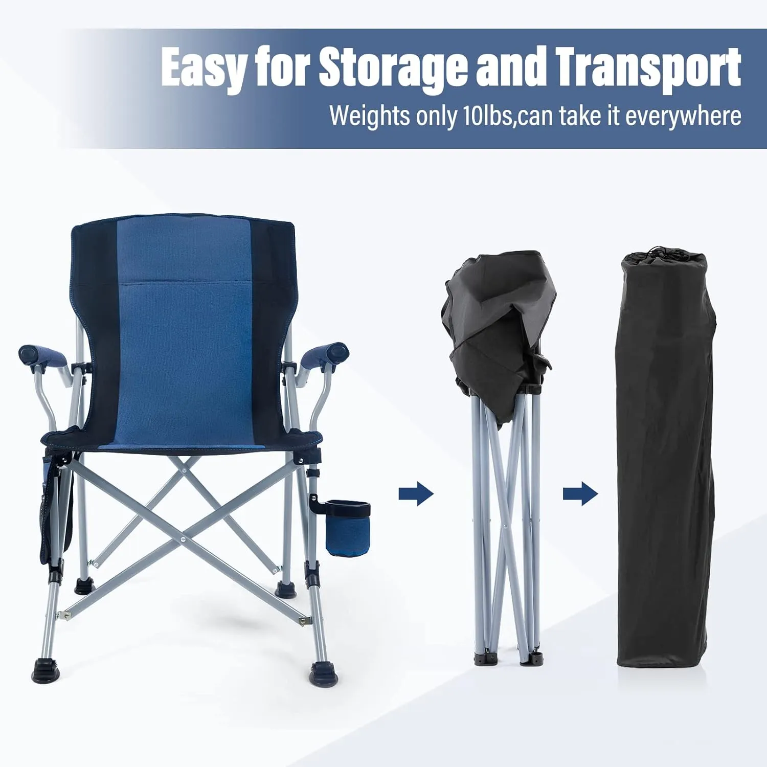 Folding Camping Chair Portable Outdoor Beach Chair, Heavy Duty Foldable Lawn chair Support 330lbs, Collapsible Lightweight Camp Chair with Cup Holder&Carry Bag for Fishing Outside Sports Picnic(Blue)