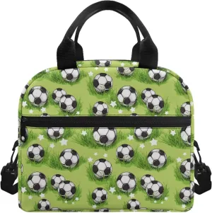 Football School Lunch Bag Light Green Lunch Box Tote Bags for Boys Reusable Lunchbag with Detachable Shoulder Strap Soft Polyester Lunchbox Pouch