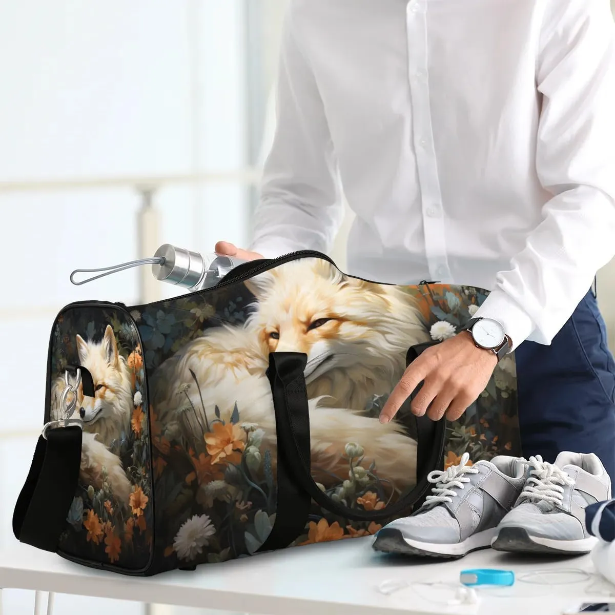 Forest Fox Travel Duffel Bag for Women Men Waterproof Foldable Overnight Weekender Bag Large Capacity Sports Gym Bag