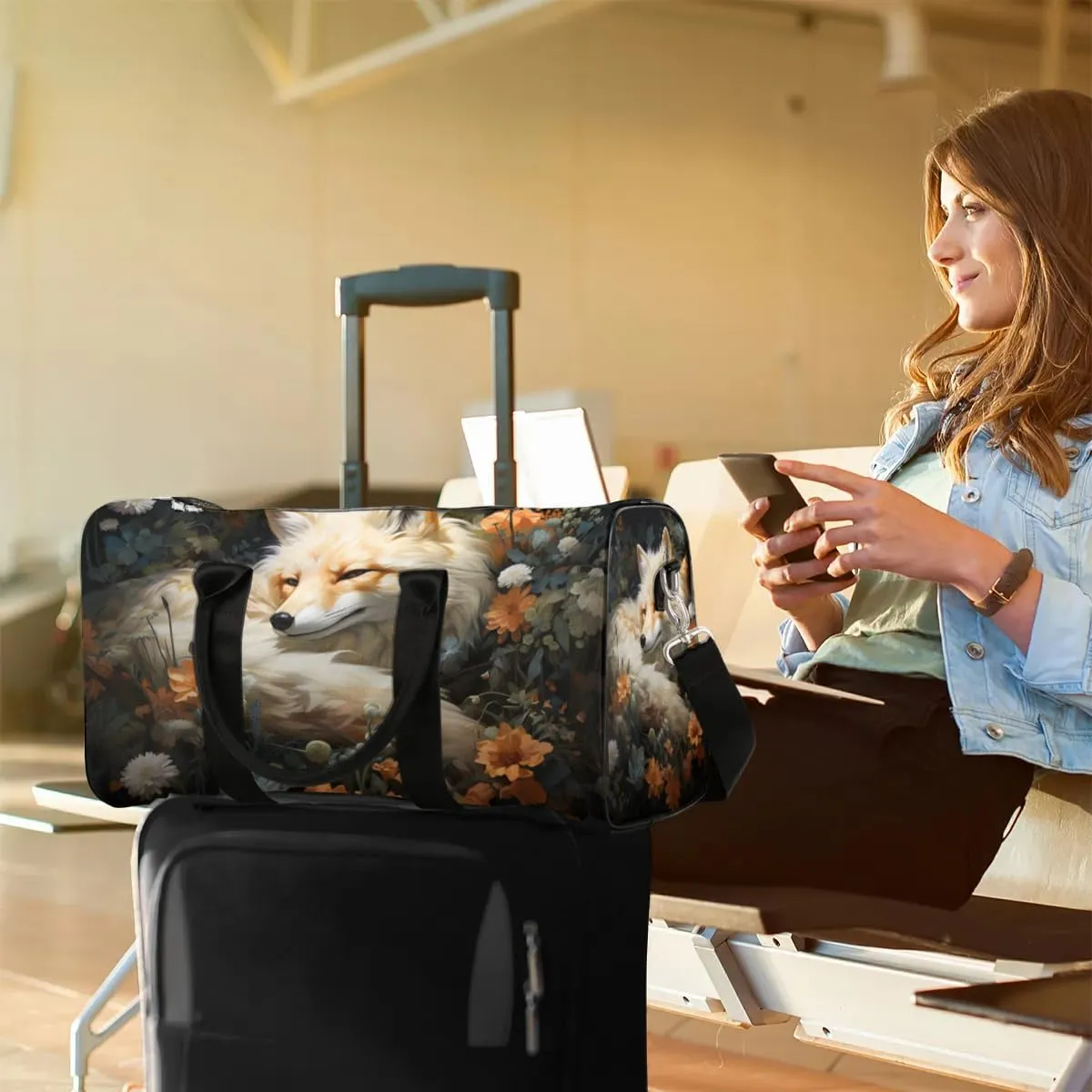 Forest Fox Travel Duffel Bag for Women Men Waterproof Foldable Overnight Weekender Bag Large Capacity Sports Gym Bag