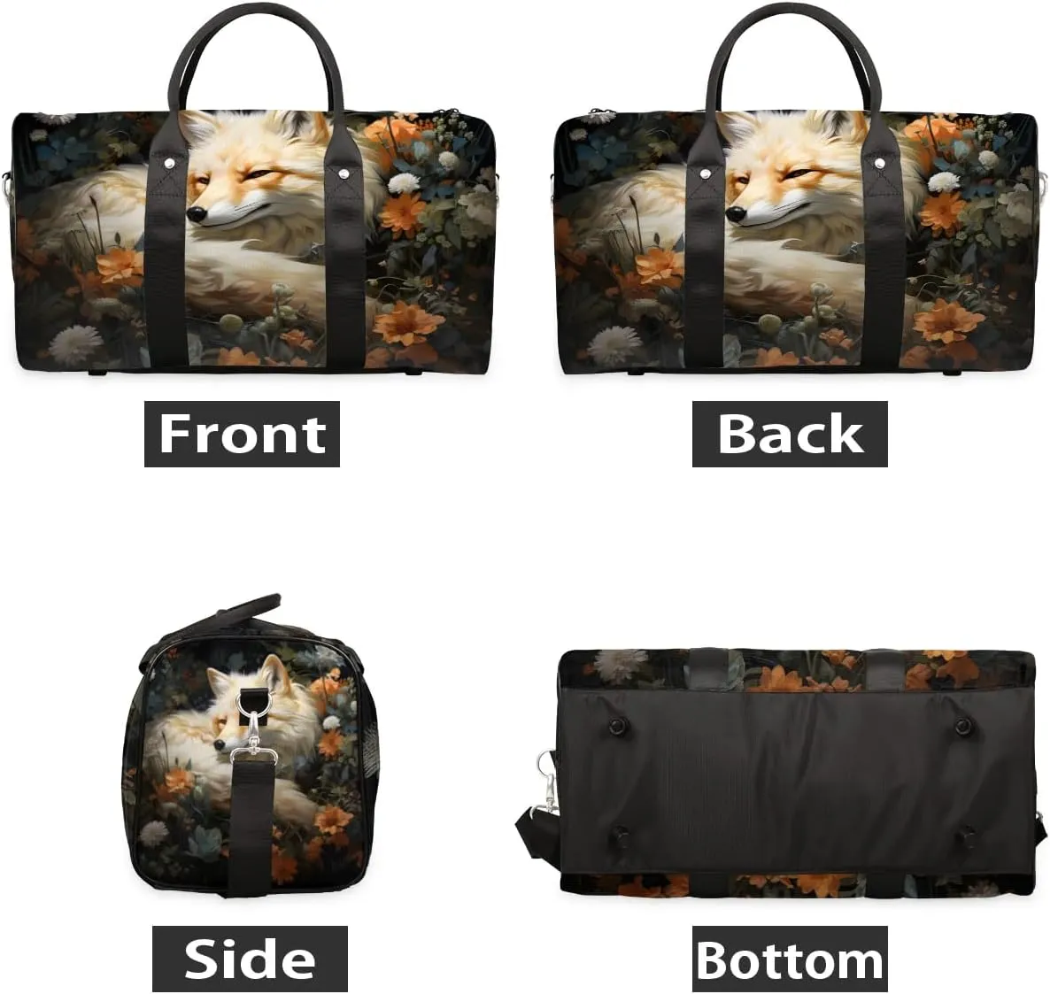 Forest Fox Travel Duffel Bag for Women Men Waterproof Foldable Overnight Weekender Bag Large Capacity Sports Gym Bag