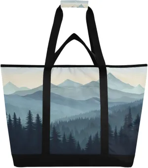 Forest Mountain Reusable Insulated Lunchbox Cooler Bag, Leakproof Kitchen Grocery Bag Collapsible Portable Cooler Tote Bag for Picnic, Camping, Office, Travel