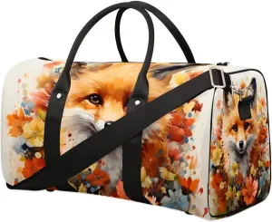 Fox Printed Travel Duffel Bag for Women Men Waterproof Foldable Overnight Weekender Bag Large Capacity Sports Gym Bag