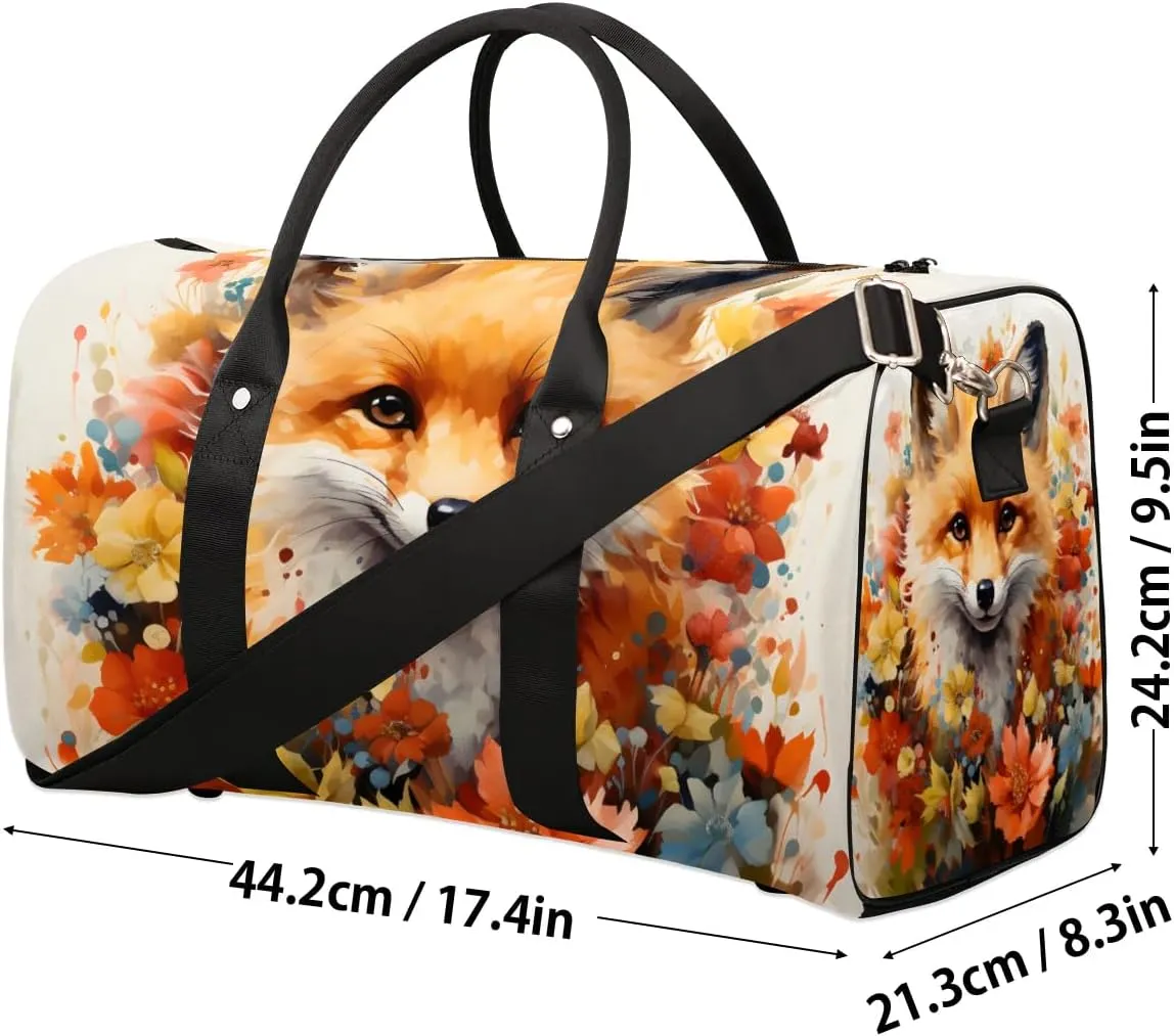 Fox Printed Travel Duffel Bag for Women Men Waterproof Foldable Overnight Weekender Bag Large Capacity Sports Gym Bag