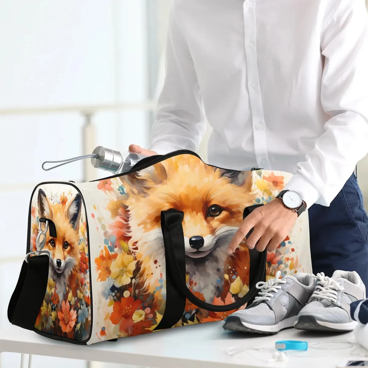 Fox Printed Travel Duffel Bag for Women Men Waterproof Foldable Overnight Weekender Bag Large Capacity Sports Gym Bag
