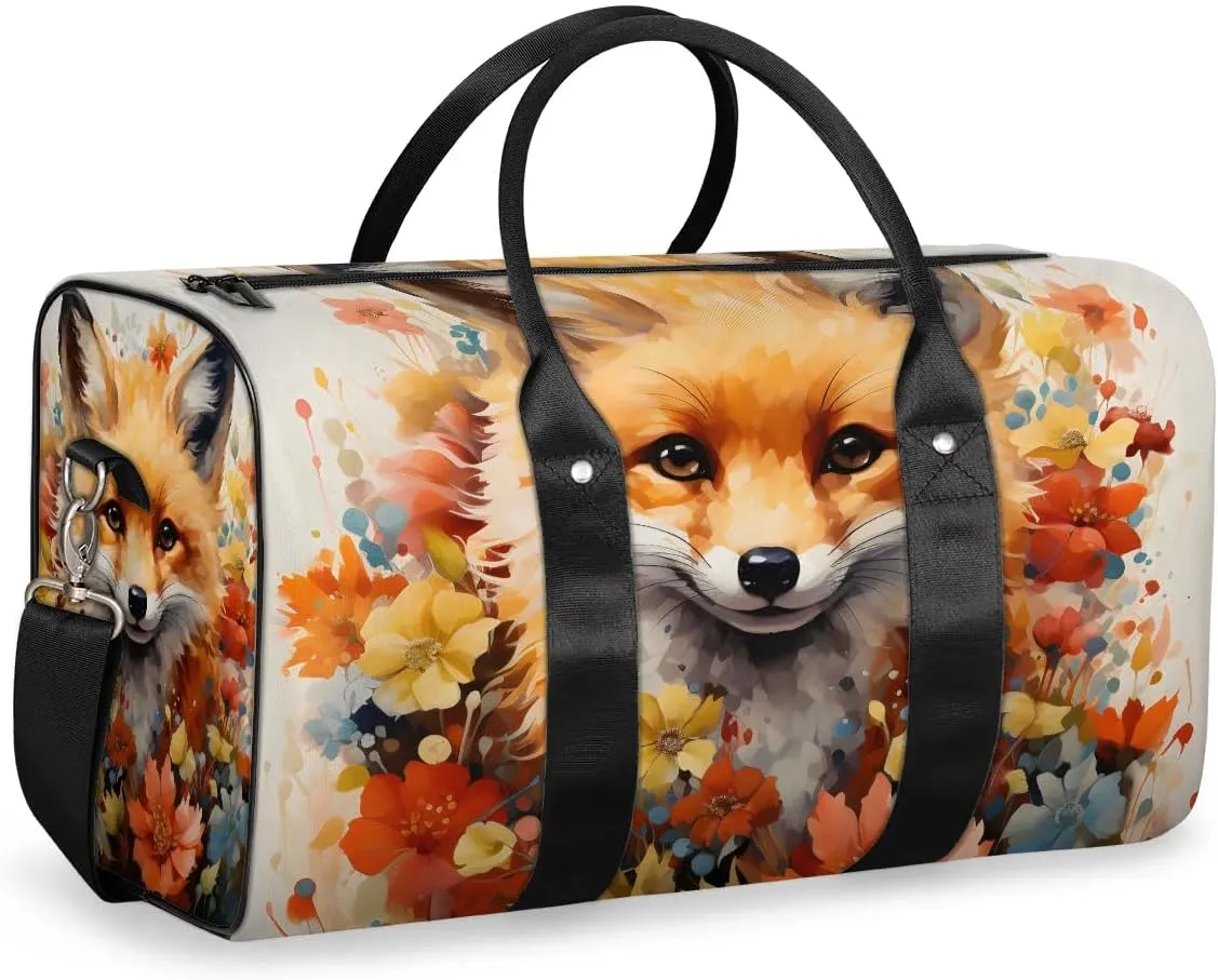 Fox Printed Travel Duffel Bag for Women Men Waterproof Foldable Overnight Weekender Bag Large Capacity Sports Gym Bag
