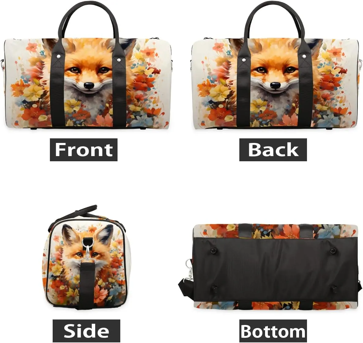 Fox Printed Travel Duffel Bag for Women Men Waterproof Foldable Overnight Weekender Bag Large Capacity Sports Gym Bag