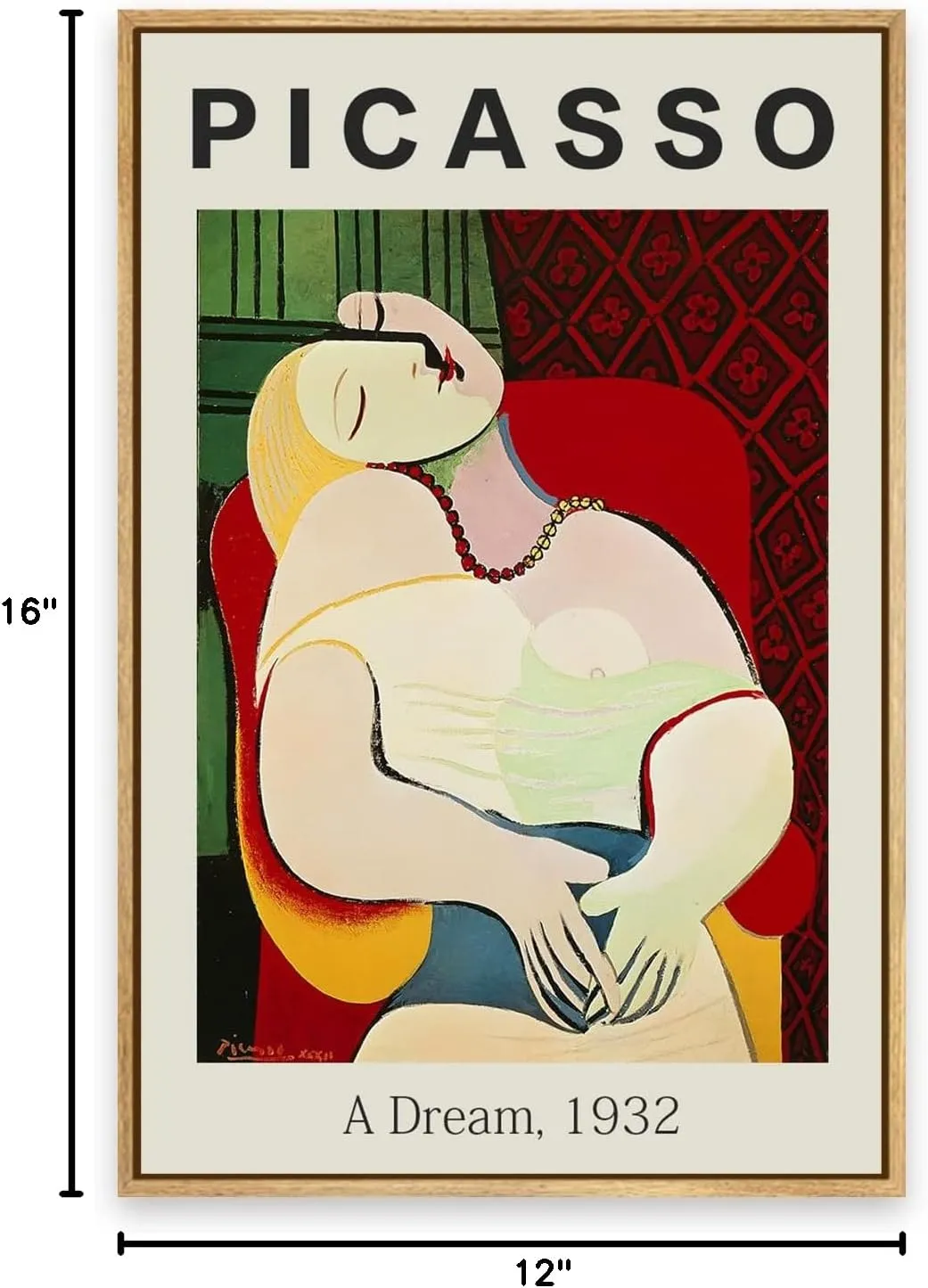 Framed Canvas Print Wall Art A Dream Famous Paintings Artwork By Pablo Picasso Canvas Prints Home Decoration for Living Room, Bed Room, Office - 12x16in Natural Framed
