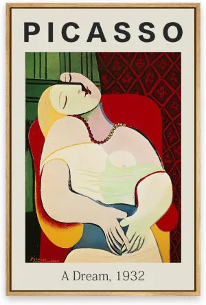 Framed Canvas Print Wall Art A Dream Famous Paintings Artwork By Pablo Picasso Canvas Prints Home Decoration for Living Room, Bed Room, Office - 12x16in Natural Framed